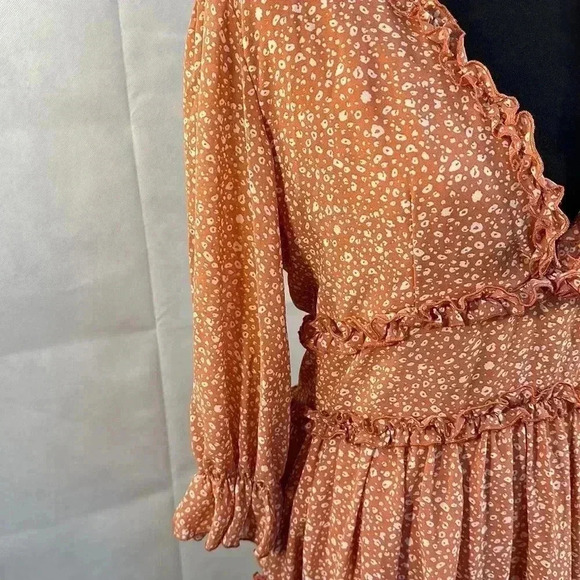 She and Sky Lined Coral Ruffle Dress - Picture 4 of 7